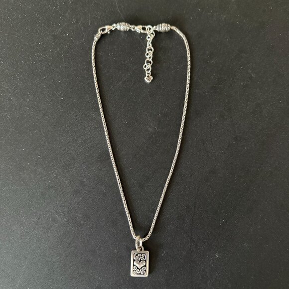 Brighton Silver Necklace Rectangular Pendant Heart Design Adjustable Chain 2013 - Picture 2 of 12